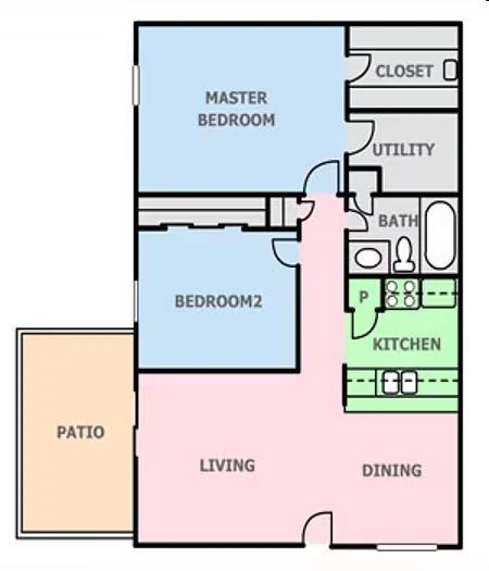 Two Bed / One Bath 3125 floor plan